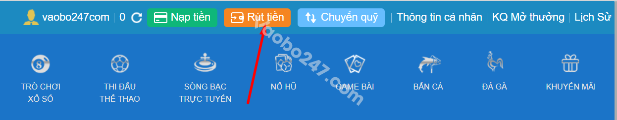 Bấm chọn Rút tiền