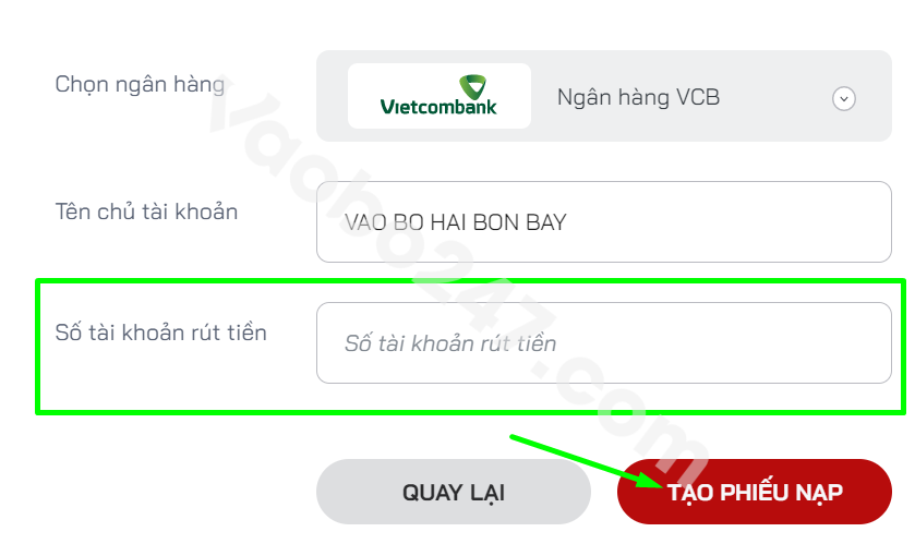 Bấm chọn Tạo phiếu nạp 