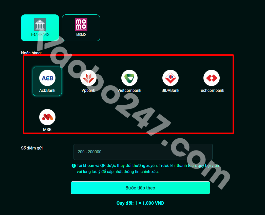 Lựa chọn ngân hàng được nhà cái hỗ trợ 