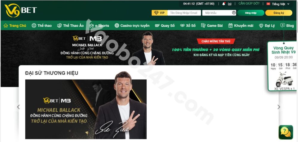 Màn hình chính của nhà cái V9bet trên máy tính