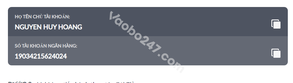 Người chơi copy thông tin về số tài khoản nhận tiền 