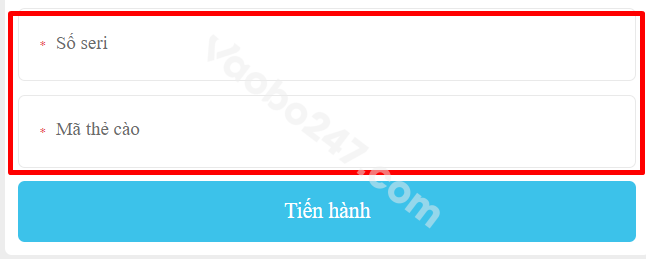 Người chơi điền số seri và mã thẻ cào 
