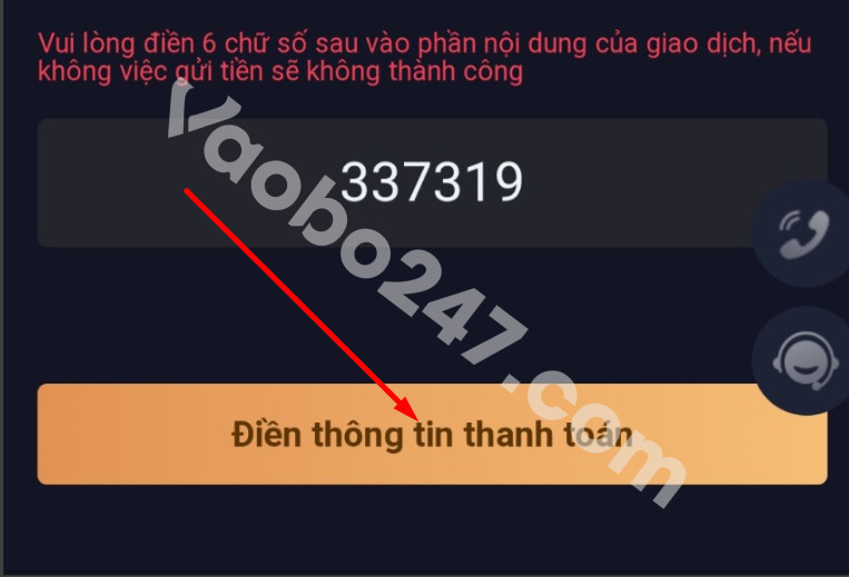 Người chơi nhấn điền thông tin thanh toán