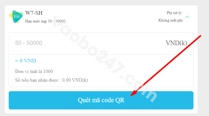 Người chơi nhấn vào mục quét mã code QR