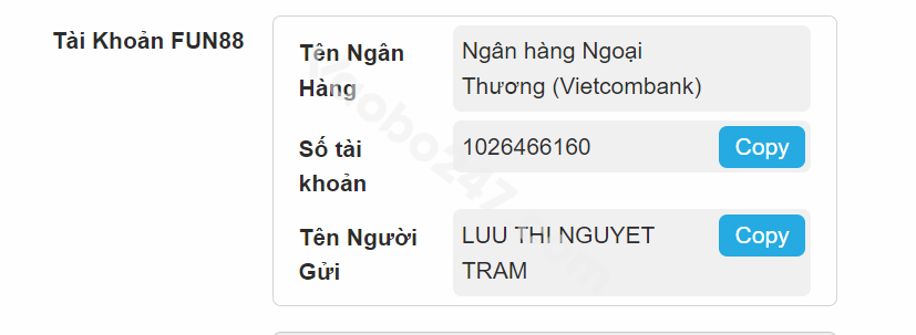 Người chơi sao chép số tài khoản và tên người gửi để thực hiện việc nạp tiền 