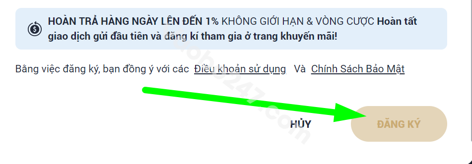 Nhấn nút đăng ký để hoàn tất quá trình tạo tài khoản M88