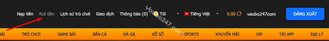 Nhấn vào mục Rút tiền