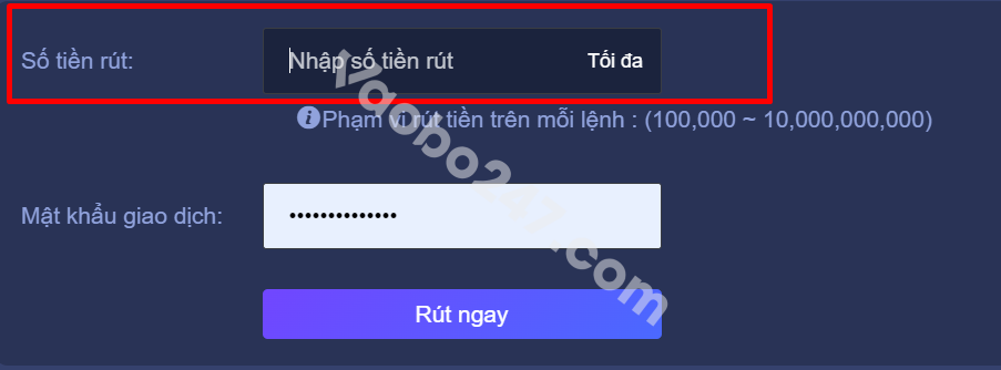 Nhập số tiền cần rút 