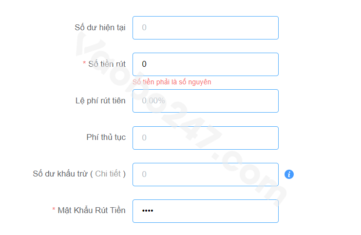 Nhập thông tin để yêu cầu rút tiền 