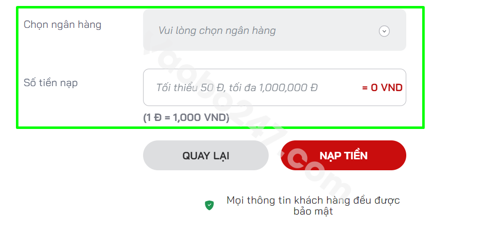 Nhập thông tin tiền nạp