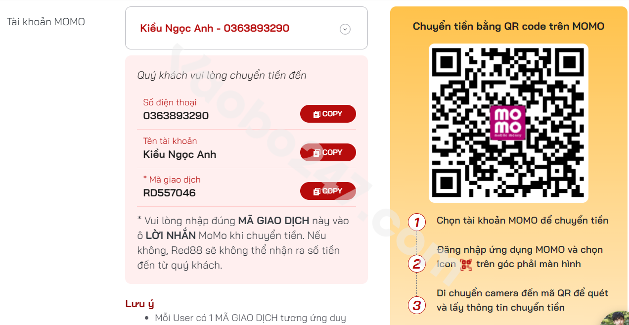 Quét mã Qr hoặc copy thông tin tài khoản 