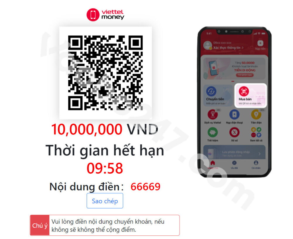 Quét mã QR trên Viettel Pay 