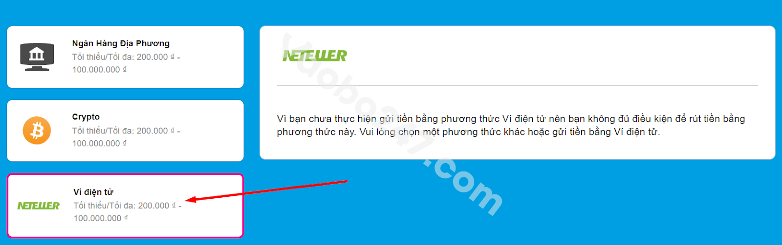 Rút tiền bằng ví điện tử 