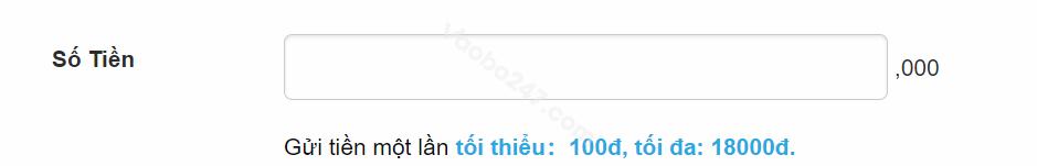 Số tiền gửi người chơi cần nhập trong phạm vi nhà cái hỗ trợ 