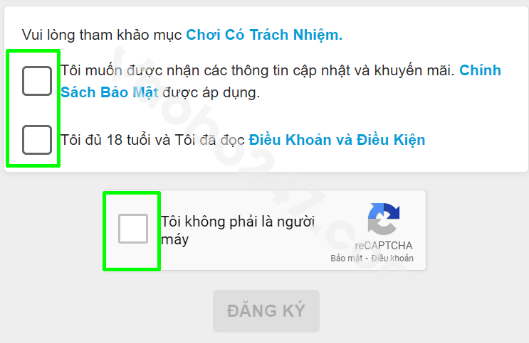 Tích vào các ô trống mà nhà cái yêu cầu 