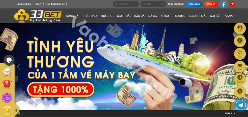 Truy cập trang chủ website nhà cái cá cược 33bet 