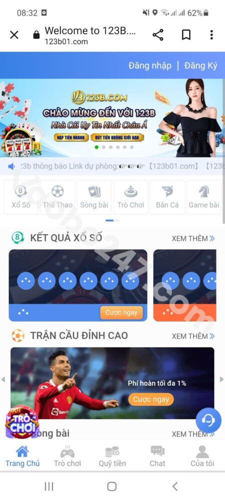 Truy cập vào giao diện trang chủ nhà cái 123b qua link uy tín 