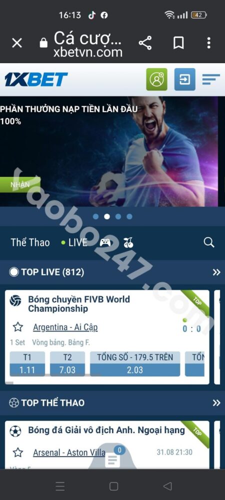 Truy cập vào trang chủ của nhà cái 1xBet