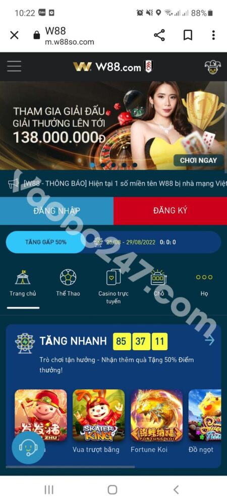 Truy cập vào website nhà cái W88 qua các đường dẫn uy tín