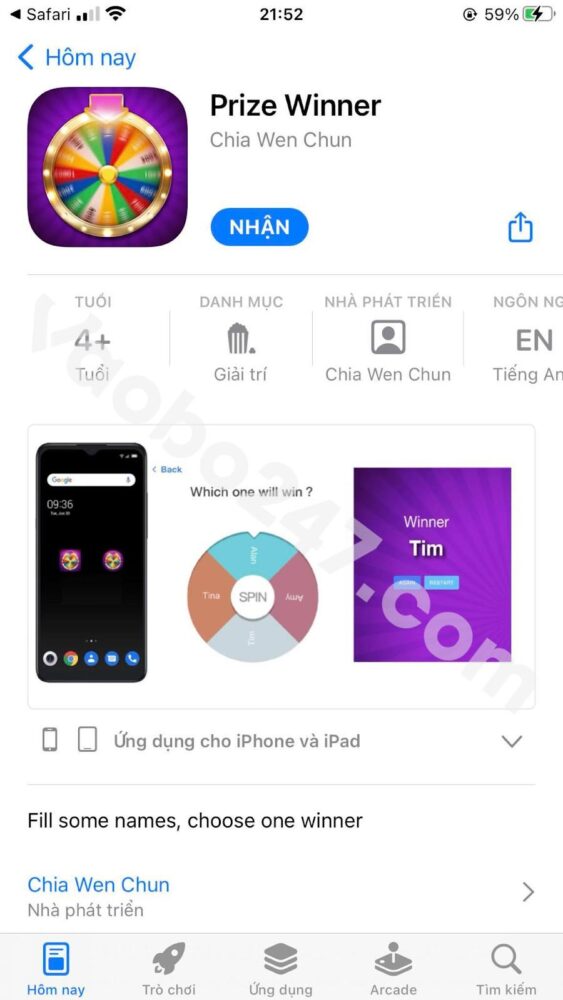 Ứng dụng CMD368 hiển thị trên App Store