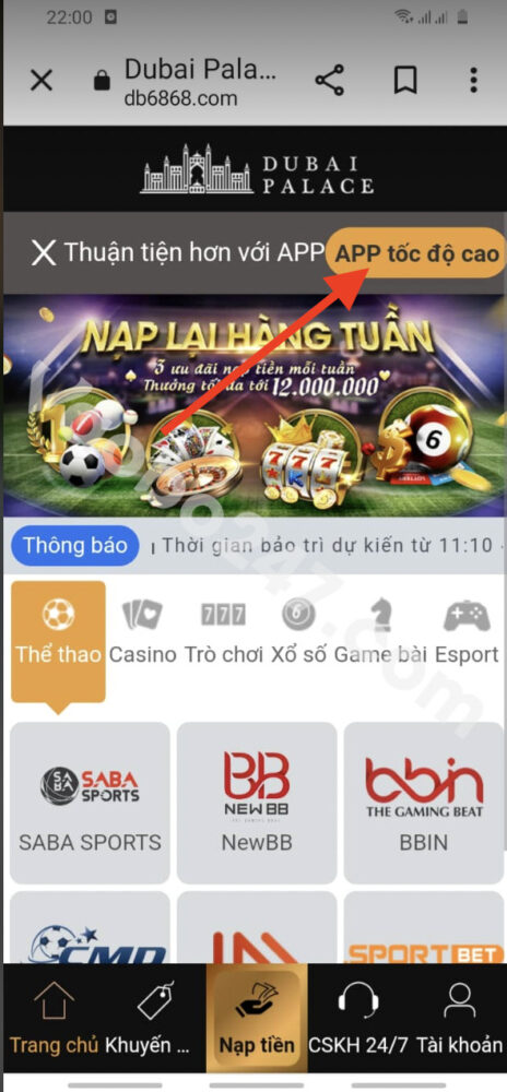 bấm chọn App tốc độ cao 