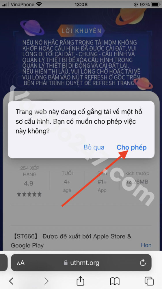 Bấm chọn Cho phép 