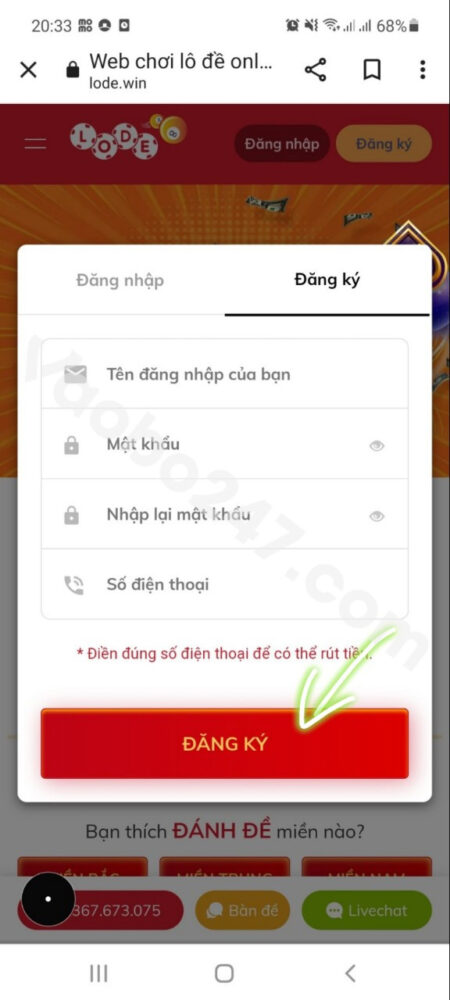 Bấm chọn Đăng ký 