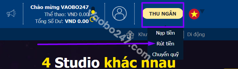 Bấm chọn mục Rút tiền 