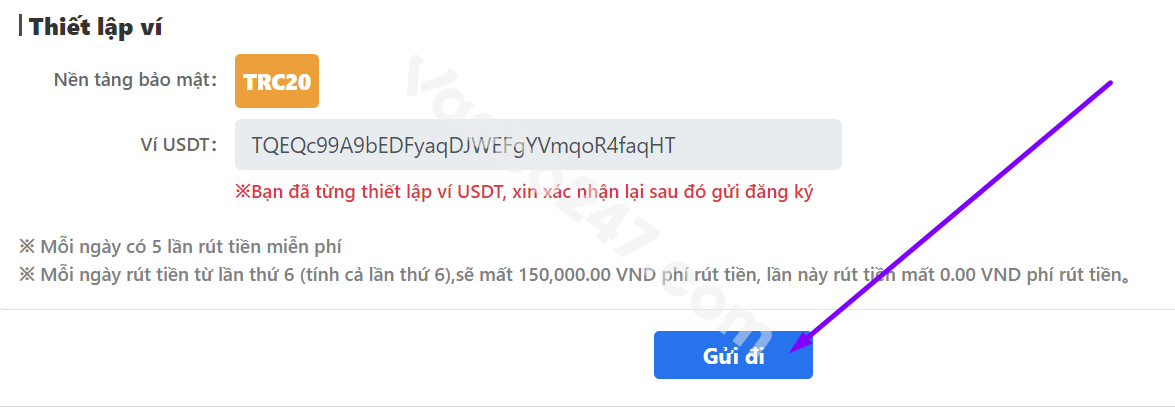 Bấm chọn nút Gửi đi để hoàn tất giao dịch rút tiền 