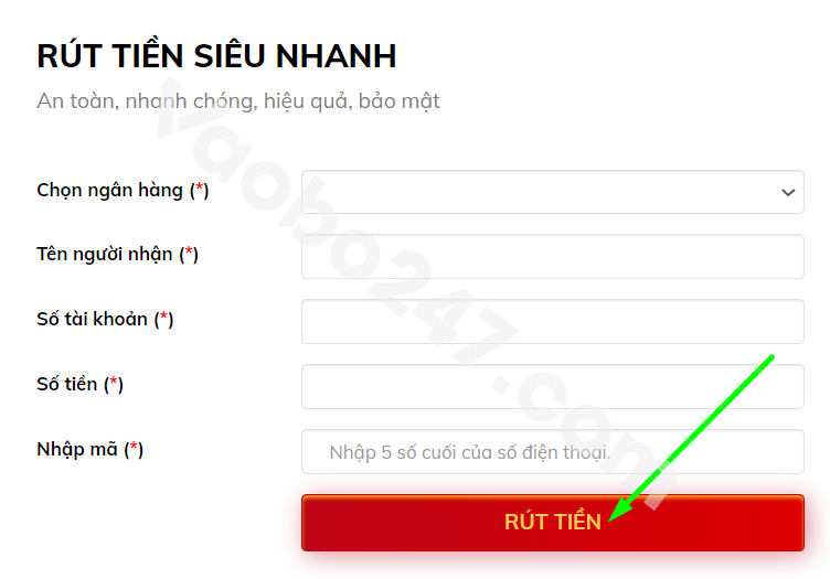 Bấm chọn Rút tiền để kết thúc quy trình yêu cầu rút tiền  