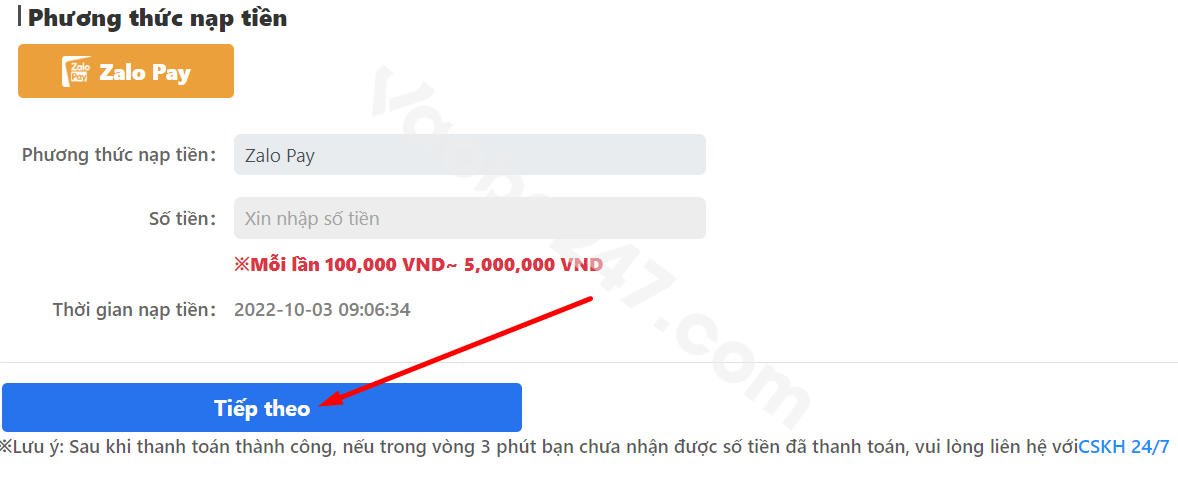 Bấm chọn Tiếp theo để kết thúc giao dịch