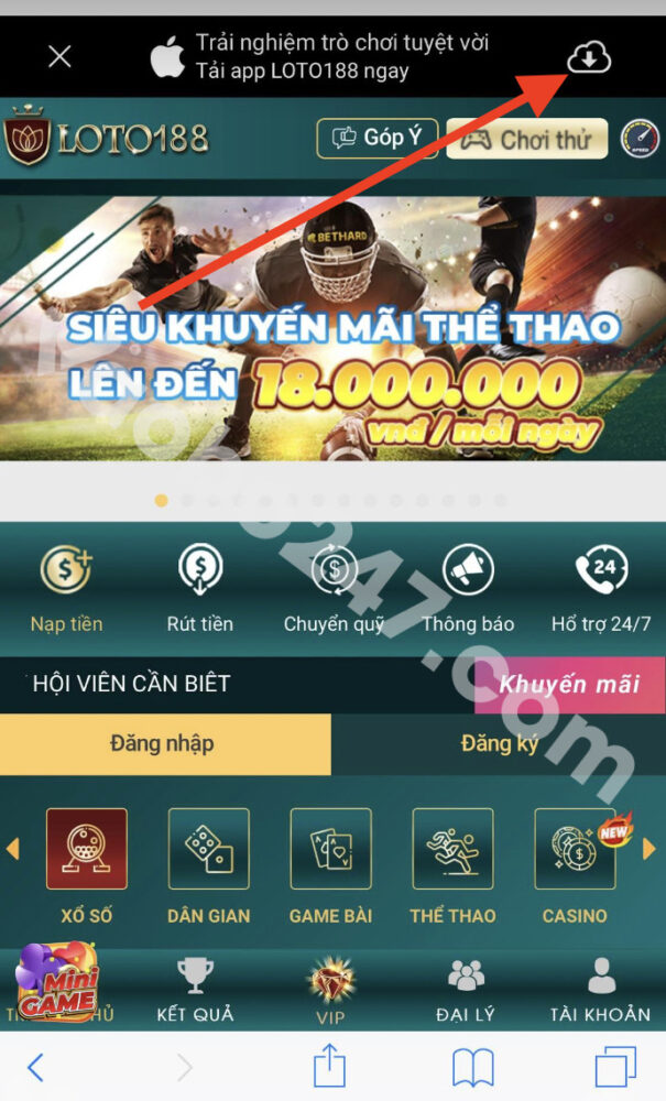 Bấm vào mũi tên để tải app 