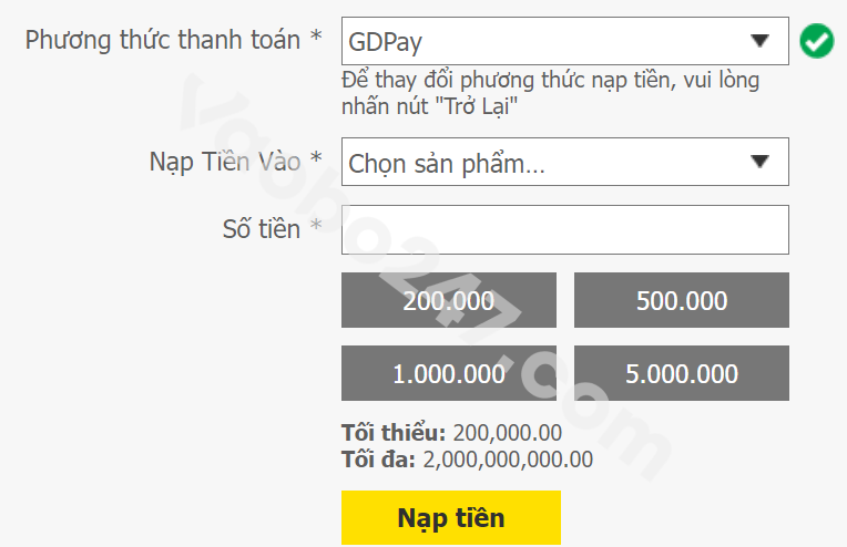 Bạn điền đầy đủ thông tin vào form yêu cầu nạp tiền 