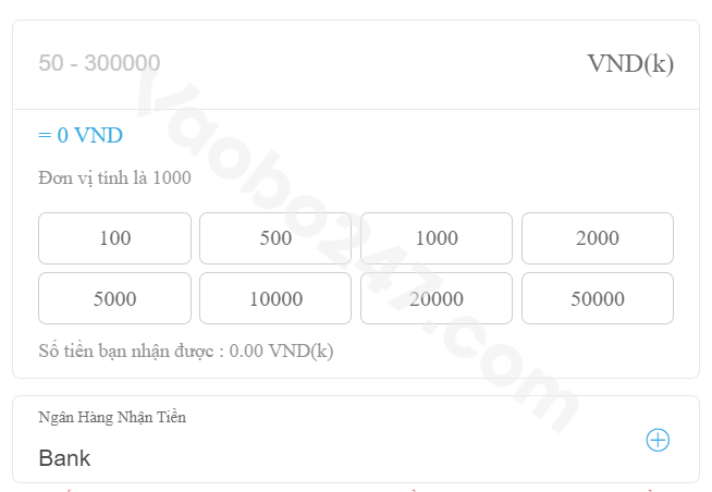 Bạn điền thông tin nạp tiền từ 100.000 đến 50 triệu đồng