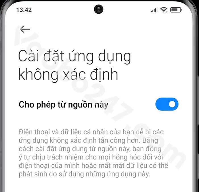 Bật cho phép cài đặt ứng dụng không rõ nguồn 