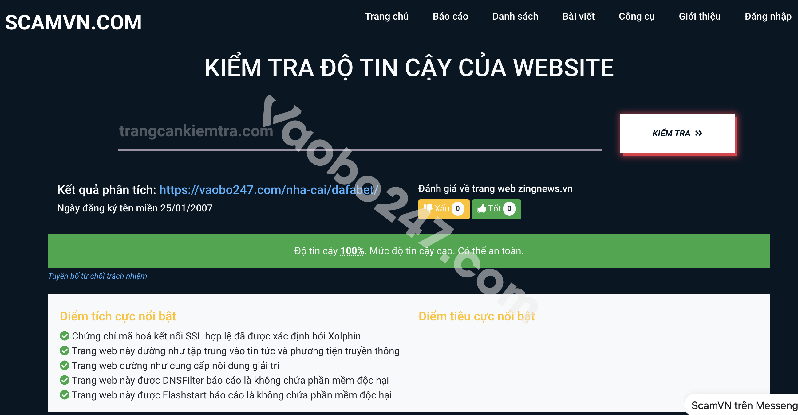 Cách nhận biết nhà cái Dafabet lừa đảo bằng ScamVN.com