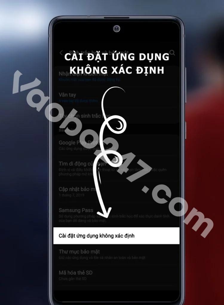 Chọn mục cài đặt ứng dụng không rõ nguồn 