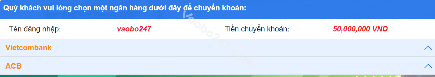 Chọn ngân hàng được hỗ trợ 