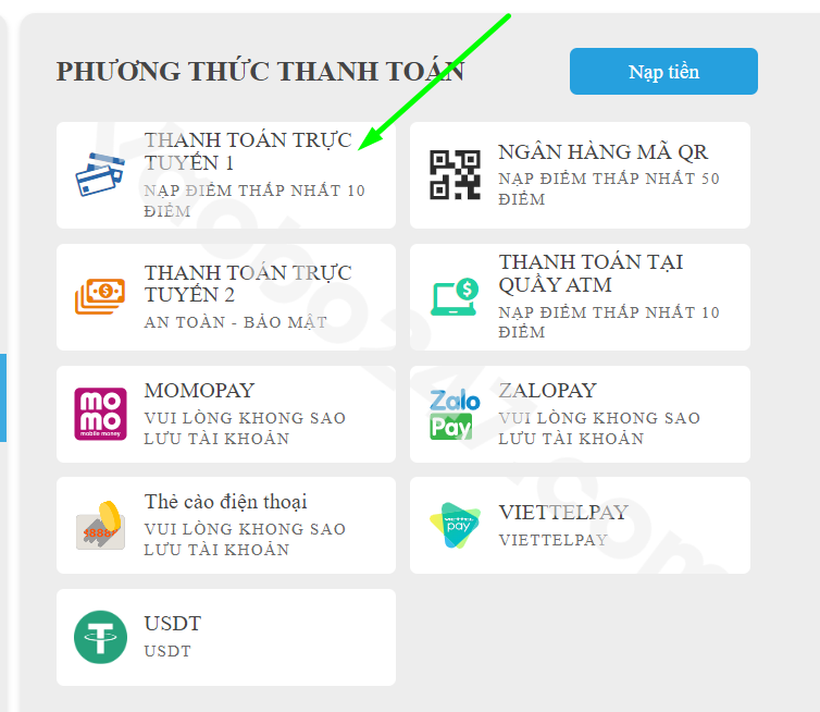 Chọn phương thức thanh toán trực tuyến 1