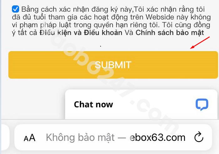 Chọn Submit để hoàn thành quá trình tạo tài khoản 