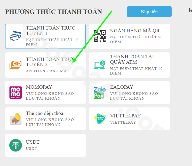 Chọn thanh toán trực tuyến 2