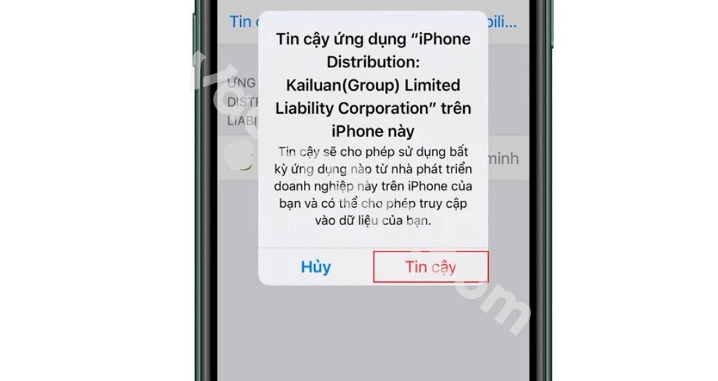 Chọn Tin cậy để cài đặt app