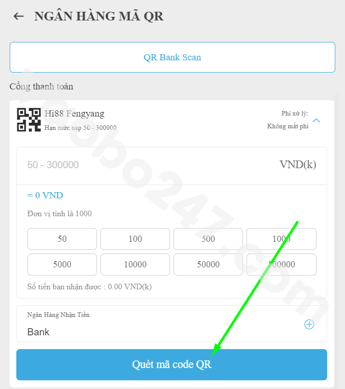 Chọn vào mục Quét mã code QR