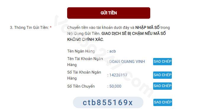 Copy thông tin và thực hiện giao dịch