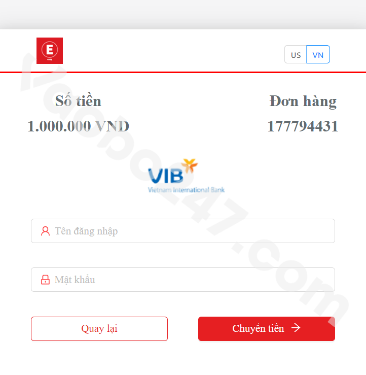 Đăng nhập tài khoản internet banking và chuyển tiền