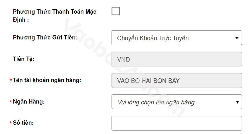 Điền thông tin chuyển tiền