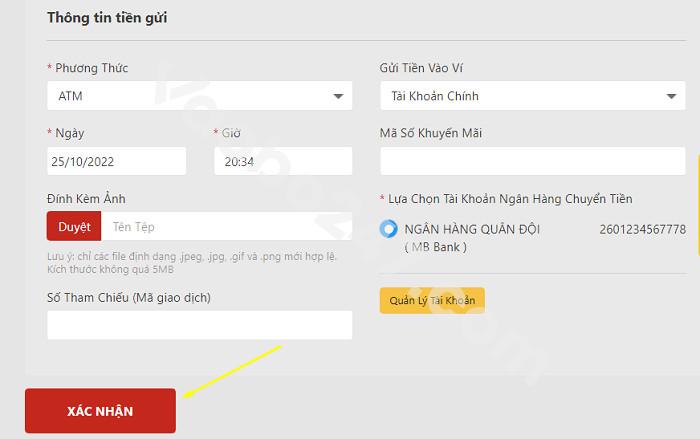 Điền thông tin nạp tiền