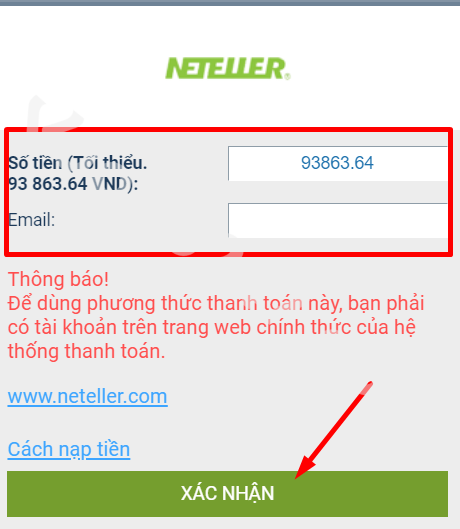 Điền thông tin và bấm xác nhận