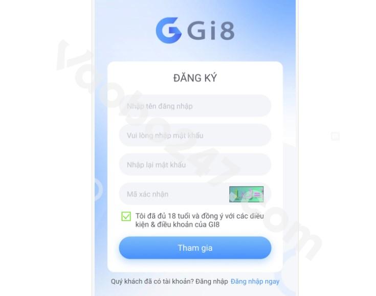 Form đăng ký tài khoản tại nhà cái GI8