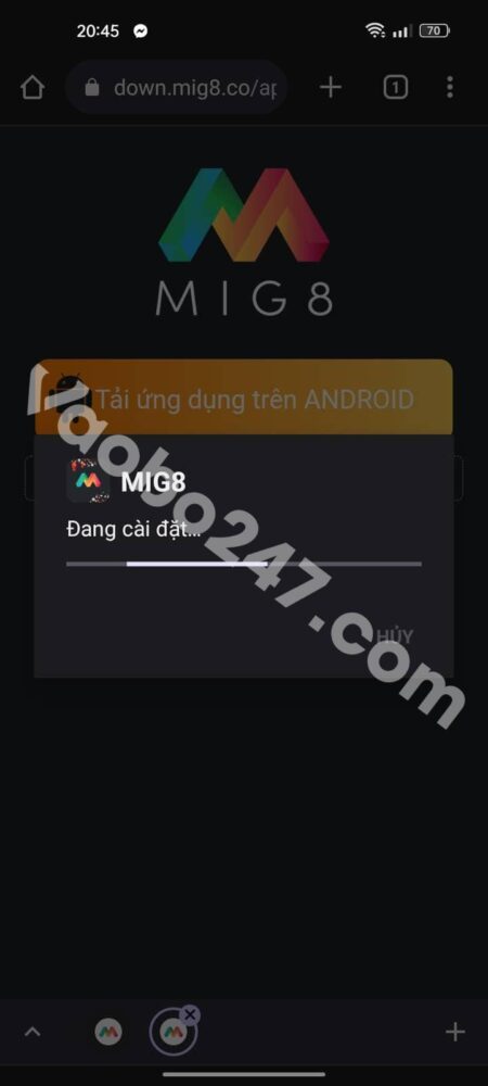 Hệ thống đang tiến hành cài đặt app Mig8